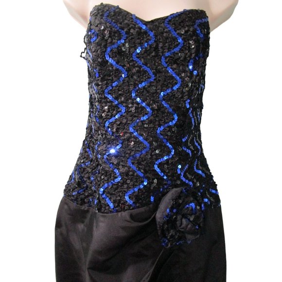 Gunne Sax Sequin Taffeta Rosette Strapless Cocktail Dress Tulip Skirt GUC Sz 7 - Picture 3 of 16